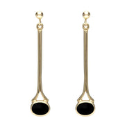 18ct yellow gold Whitby Jet Long Drop Earrings. E094.