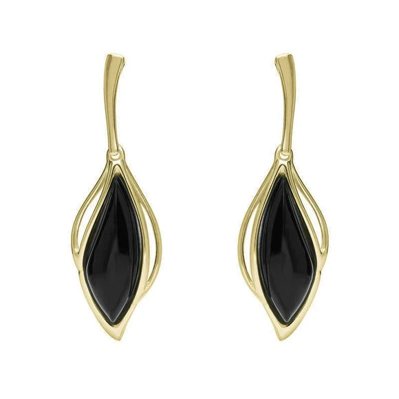 18ct Yellow Gold Whitby Jet Open Marquise Drop Earrings, E2437