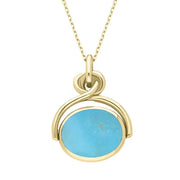 18ct Yellow Gold Whitby Jet Turquoise Oval Swivel Fob Necklace, P096.