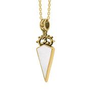 18ct Yellow Gold Whitby Jet White Mother Of Pearl Double Sided Scroll Top Dagger Fob Necklace, P423_3.