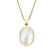 18ct Yellow Gold Whitby Jet White Mother Of Pearl Small Double Sided Fob Necklace, P832.