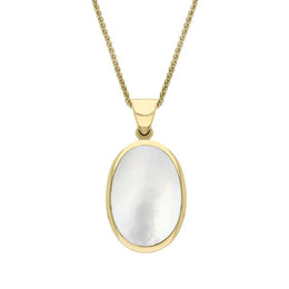 18ct Yellow Gold Whitby Jet White Mother Of Pearl Small Double Sided Fob Necklace, P832.