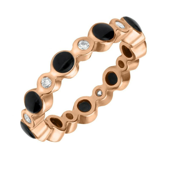 18ct Rose Gold Whitby Jet Diamond Eternity Ring. R811.