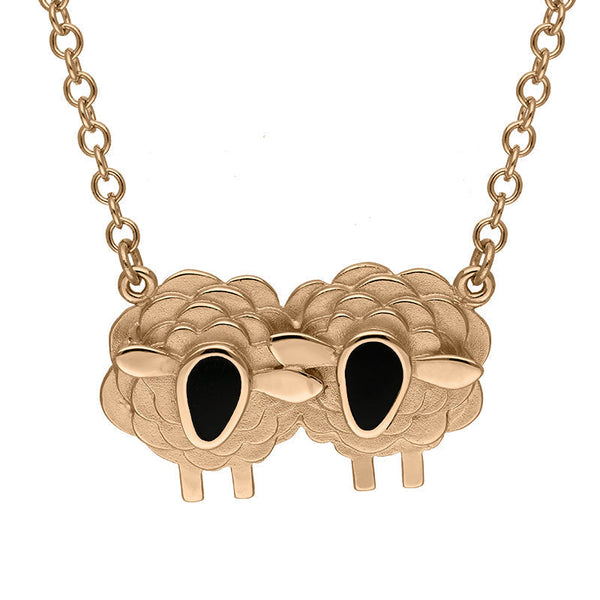 18ct Rose Gold Whitby Jet Two Large Sheep Necklace, N1140.