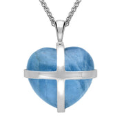 18ct White Gold Aquamarine Large Cross Heart Necklace, P1542.