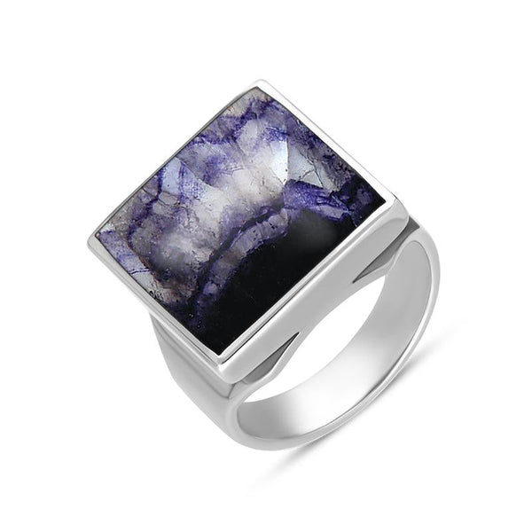 18ct White Gold Blue John Small Square Ring, R603.