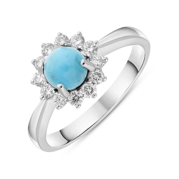 18ct White Gold Turquoise 0.40ct Diamond Flower Ring, R1027.