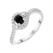 18ct White Gold Whitby Jet 0.37ct Diamond Oval Wrap Ring, R1019.