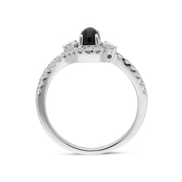 18ct White Gold Whitby Jet 0.37ct Diamond Oval Wrap Ring, R1019.