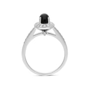 18ct White Gold Whitby Jet 0.54ct Diamond Oval Shoulder Ring. R1014.