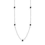 9ct White Gold Whitby Jet Fleur De Lis Link Disc Chain Necklace, N747.