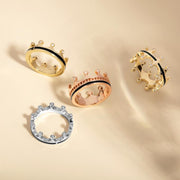 18ct White Gold Whitby Jet Diamond Tiara Double Band Ring. R1234 _2