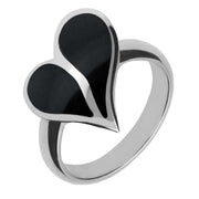 18ct White Gold Whitby Jet Split Heart Ring. R651.