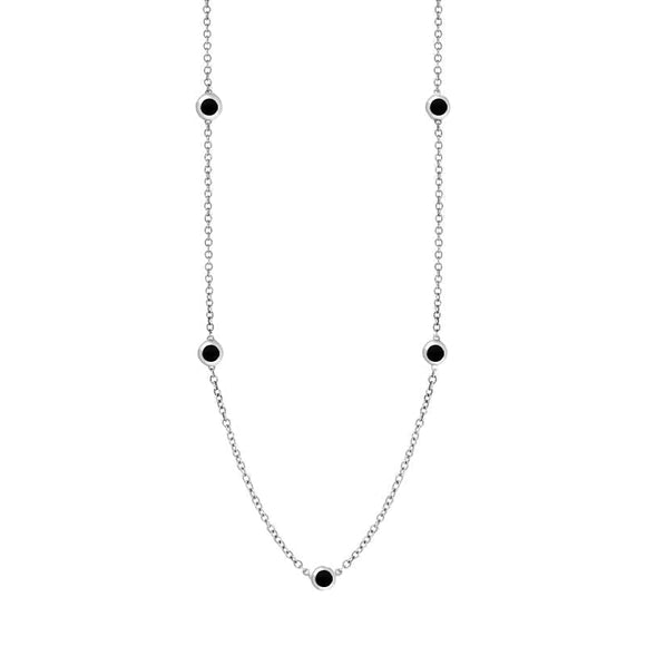 18ct White Gold Whitby Jet Star Link Disc Chain Necklace, N744.
