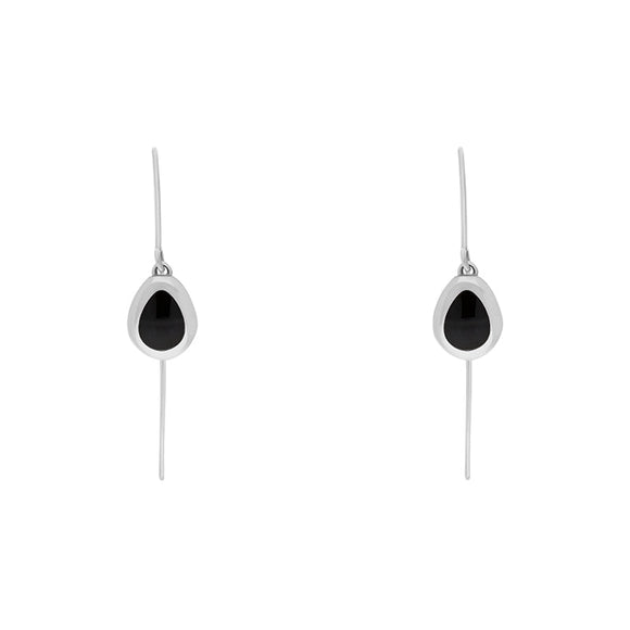 18ct White Gold Whitby Jet Fleur De Lis Disc Drop Earrings, E1373.