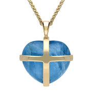 18ct Yellow Gold Aquamarine Medium Cross Heart Necklace, P1543.