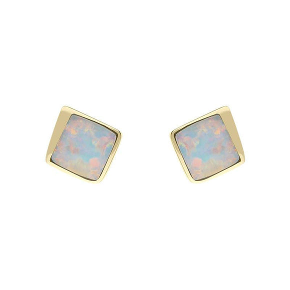 18ct Yellow Gold Opal Abstract Square Stud Earrings UNQOPAL