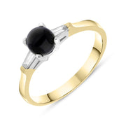 18ct Yellow Gold Whitby Jet 0.16ct Diamond Shoulder Ring. Y2899.