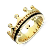 18ct Yellow Gold Whitby Jet Diamond Tiara Band Ring. R1222.