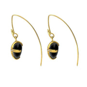 18ct Yellow Gold Whitby Jet Small Cross Heart Drop Earrings