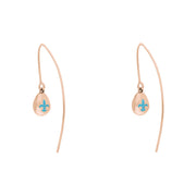 18ct Rose Gold Turquoise Fleur De Lis Disc Drop Earrings, E1373.