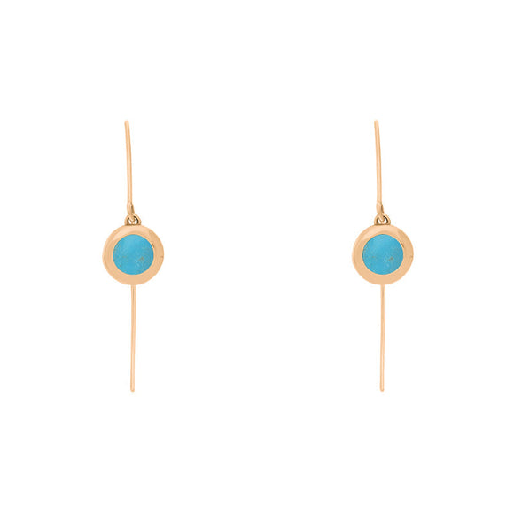 18ct Rose Gold Turquoise Heart Disc Drop Earrings, E1372.