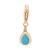 18ct Rose Gold Turquoise Pear Shaped Fleur De Lis Clip Charm, G663.