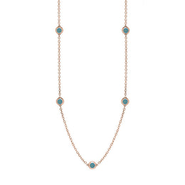 18ct Rose Gold Turquoise Star Link Disc Chain Necklace, N744.