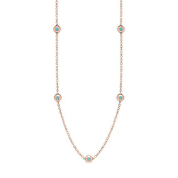 18ct Rose Gold Turquoise Star Link Disc Chain Necklace, N744.