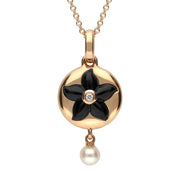 18ct Rose Gold Whitby Jet 0.007 Carat Diamond Flower Necklace p3059