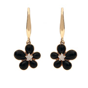 18ct Rose Gold Whitby Jet 0.05ct Diamond Flower Drop Earrings, E2050.
