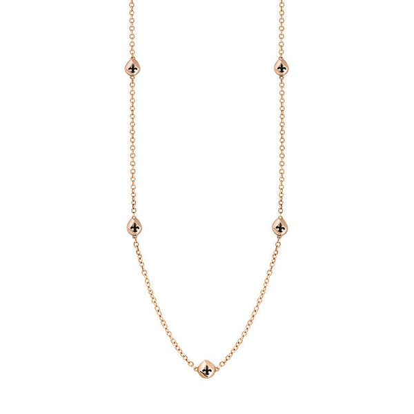 18ct Rose Gold Whitby Jet Fleur De Lis Link Disc Chain Necklace