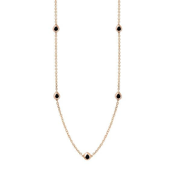 18ct Rose Gold Whitby Jet Fleur De Lis Link Disc Chain Necklace