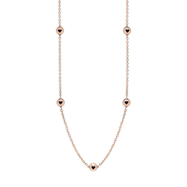 18ct Rose Gold Whitby Jet Heart Link Disc Chain Necklace, N746.