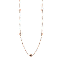 18ct Rose Gold Whitby Jet Heart Link Disc Chain Necklace, N746.