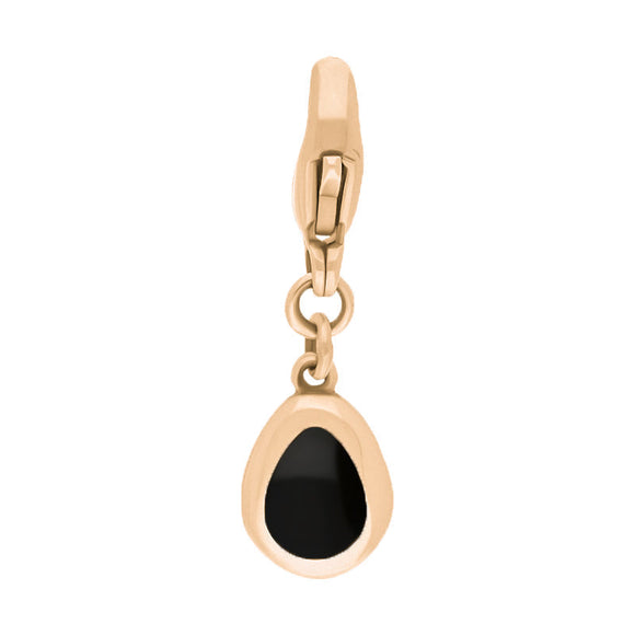 18ct Rose Gold Whitby Jet Pear Shaped Fleur De Lis Clip Charm, G663.