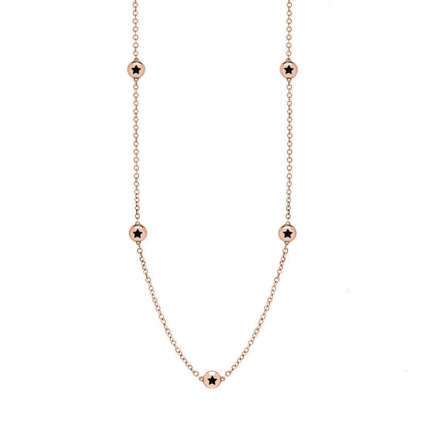 18ct Rose Gold Whitby Jet Star Link Disc Chain Necklace, N744.