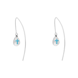 18ct White Gold Turquoise Cross Disc Drop Earrings, E1374.