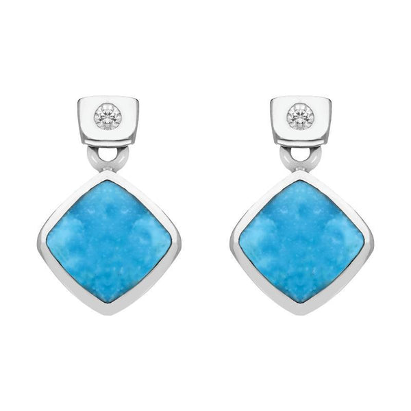 18ct White Gold Turquoise Diamond Square Stud Earrings E648