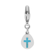 18ct White Gold Turquoise Pear Shaped Cross Clip Charm, G664.