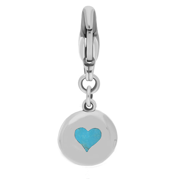 18ct White Gold Turquoise Round Shaped Heart Clip Charm, G665.