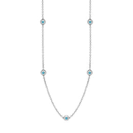 18ct White Gold Turquoise Star Link Disc Chain Necklace, N744.
