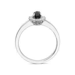 18ct White Gold Whitby Jet 0.14ct Diamond Oval Flower Ring R1190