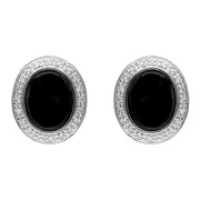 18ct White Gold Whitby Jet 0.15ct Diamond Oval Stud Earrings, E1331.