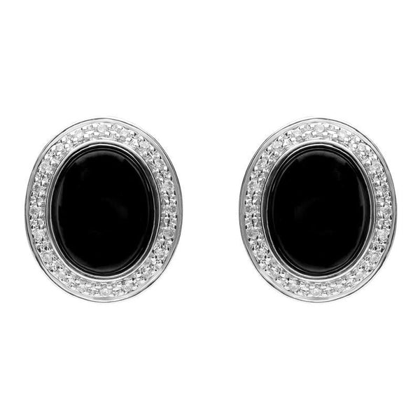 18ct White Gold Whitby Jet 0.15ct Diamond Oval Stud Earrings, E1331.