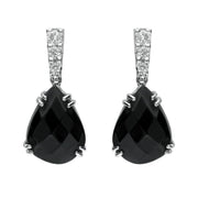 18ct White Gold Whitby Jet 0.19ct Diamond Faceted Pear Drop Earrings JD4_4
