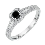 18ct White Gold Whitby Jet 0.21ct Diamond Cushion Split Shank Ring R893