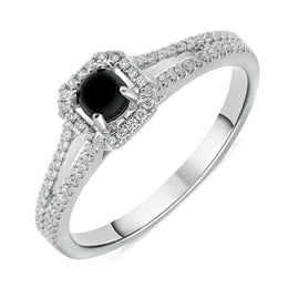 18ct White Gold Whitby Jet 0.21ct Diamond Cushion Split Shank Ring R893