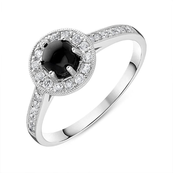 18ct White Gold Whitby Jet 0.23ct Diamond Round Cluster Ring R1139