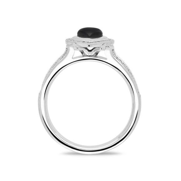 18ct White Gold Whitby Jet 0.24ct Diamond Shoulder Heart Ring, KRG-196.